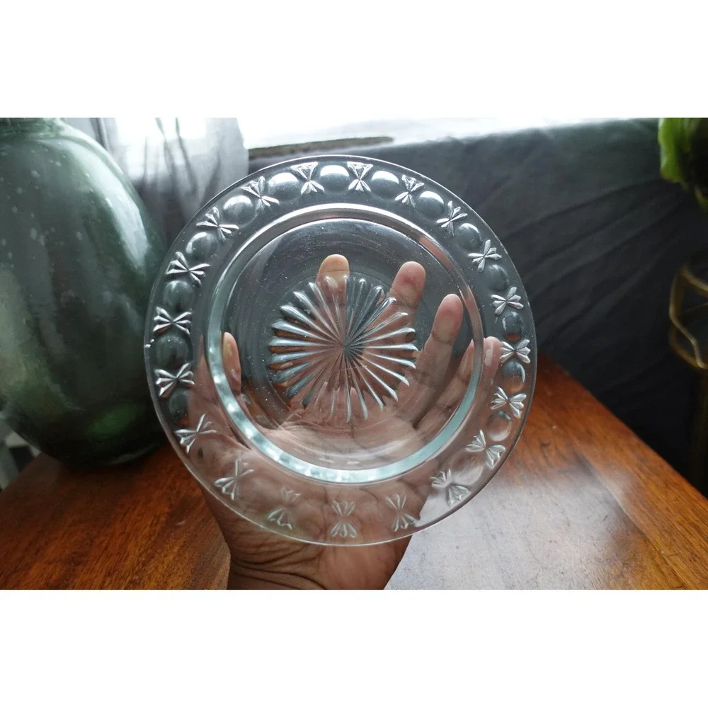 Vintage clear pressed‎ glass round butter dish plate-base plate